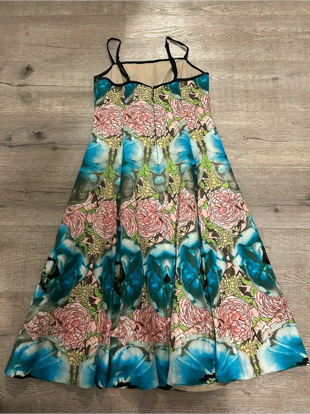 Tracy Reese NY Pink Blue Floral Linen  Coquette Fit to Flare A-Line Dress SZ 4